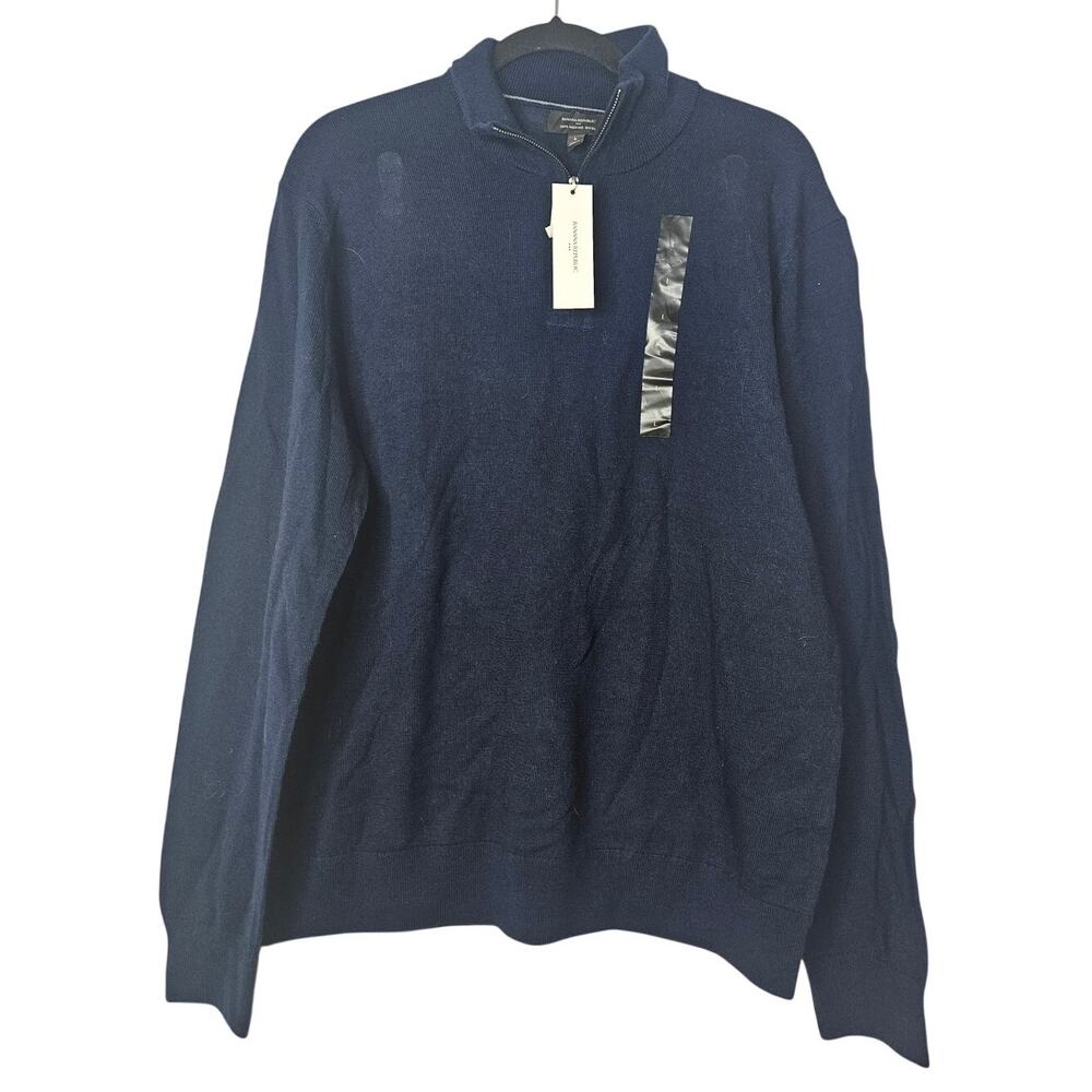 NEW Banana Republic L Navy Blue Merino Quarter Zip Sweater Minimalist Casual